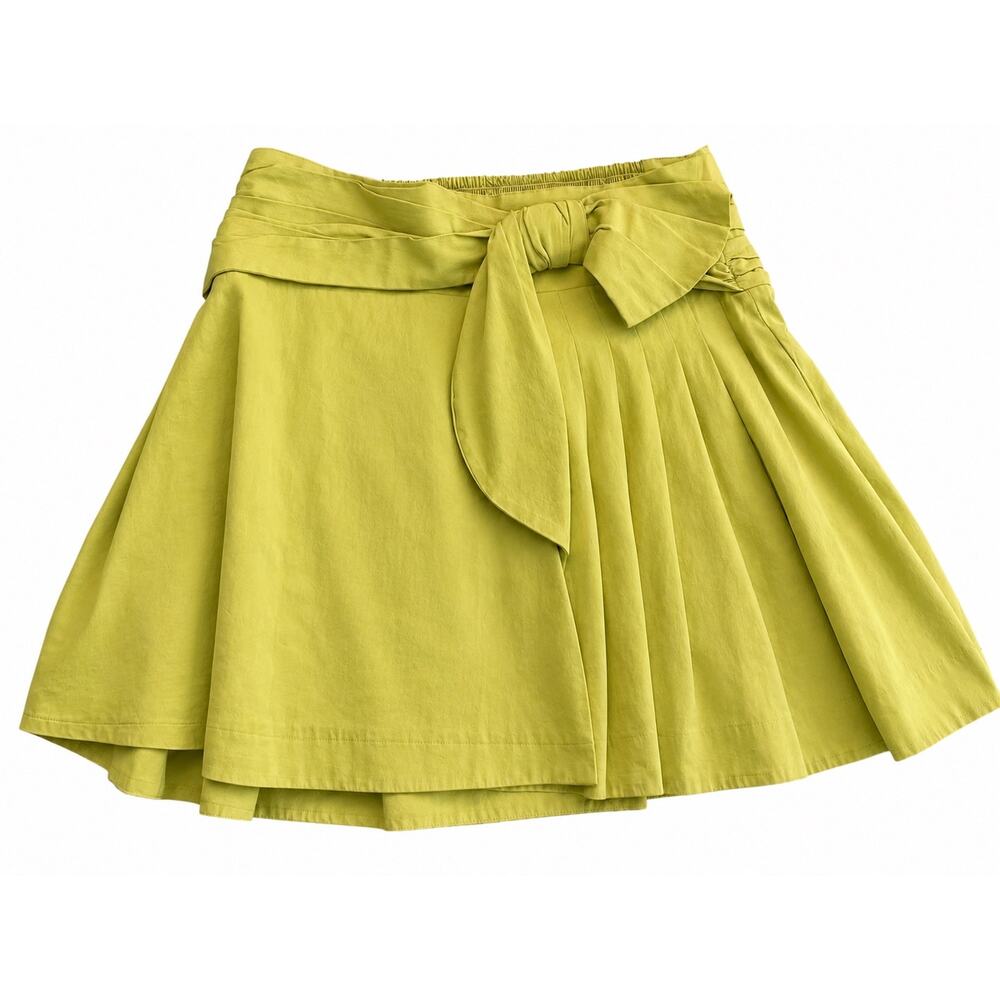Maeve Anthropologie Lime Bow Tie Pleated Mini Skirt Size M - Picture 2 of 6
